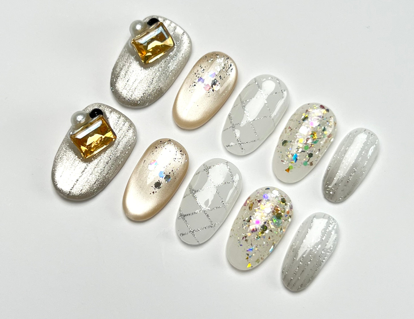 False Nails Set - Multiple Shapes (Coffin, Stiletto, Square) & Styles (Glam, Minimalist, Vintage) for Every Outfit | Reusable Press-On Nails